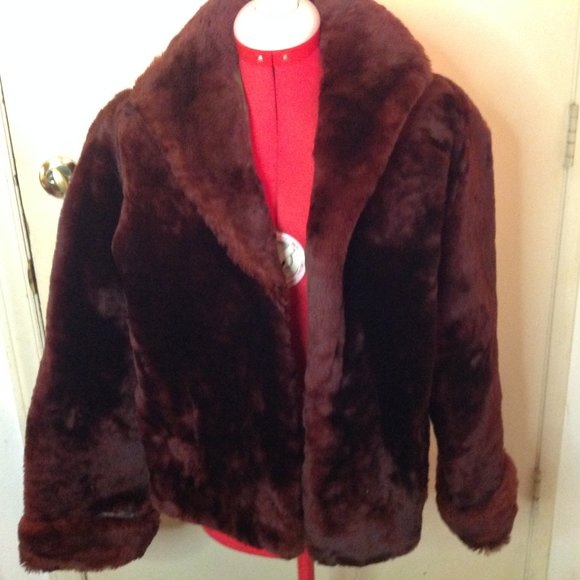 Genuine 50s Brown Mouton Sheared Lamb Fur Jacket Coat#3 - Picture 1 of 9